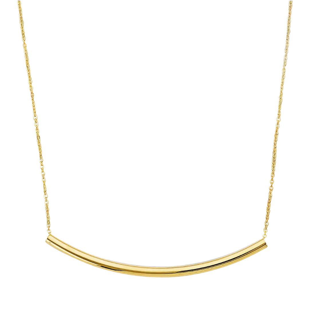 Curved Round Bar Necklace - 14k Yellow Gold