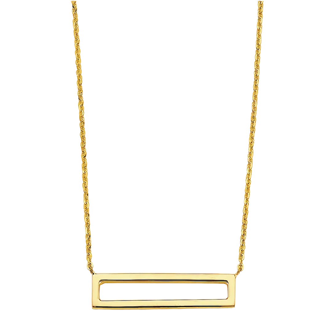 Rectangular Frame Necklace - 14k Yellow Gold