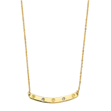 Curved Bar with CZ & Screw Necklace - 14k Yellow Gold