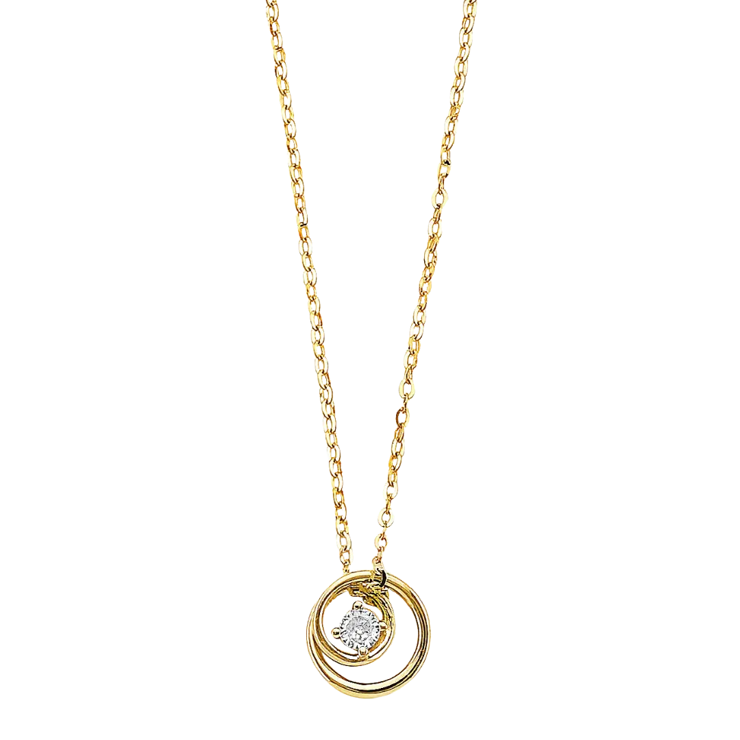 Two Circle CZ Necklace - 14k Yellow Gold