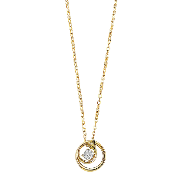 Two Circle CZ Necklace - 14k Yellow Gold