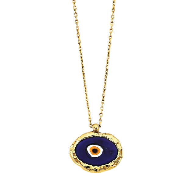 Fancy Blue Evil Eye Necklace - 14k Yellow Gold