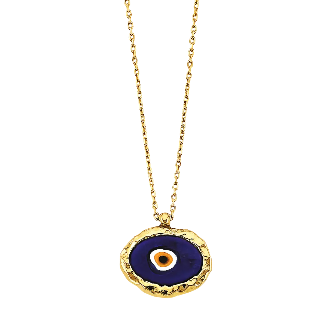 Fancy Blue Evil Eye Necklace - 14k Yellow Gold