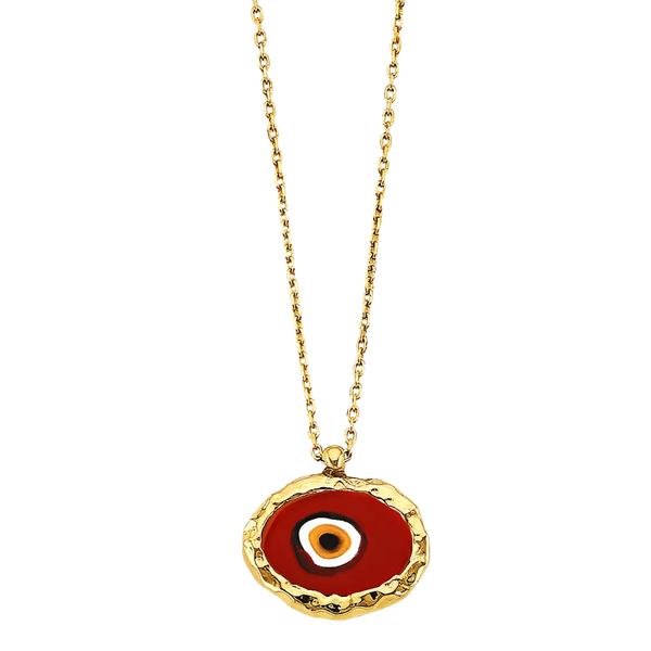 Fancy Red Evil Eye Necklace - 14k Yellow Gold