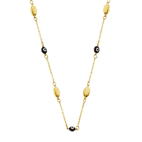 Blue Color Evil Eye Necklace - 14k Yellow Gold