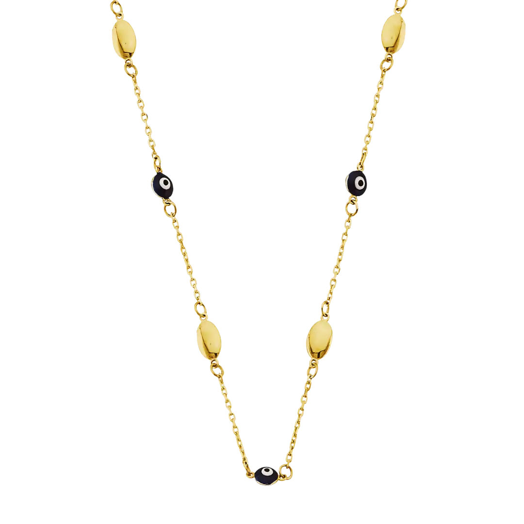 Blue Color Evil Eye Necklace - 14k Yellow Gold