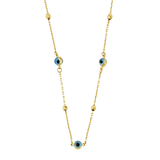 Sky Blue Color Evil Eye Necklace - 14k Yellow Gold