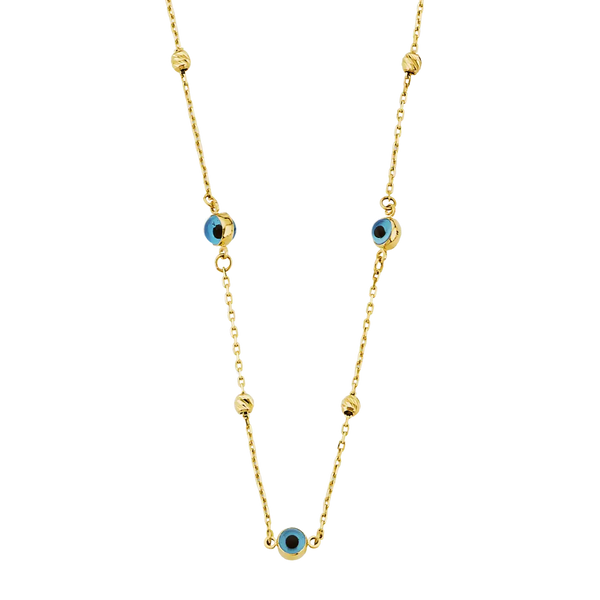 Sky Blue Color Evil Eye Necklace - 14k Yellow Gold