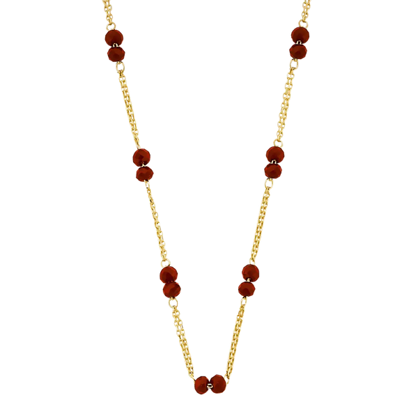 Coral Bead Necklace - 14k Yellow Gold