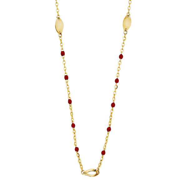 Red Enamel Bead Necklace - 14k Yellow Gold