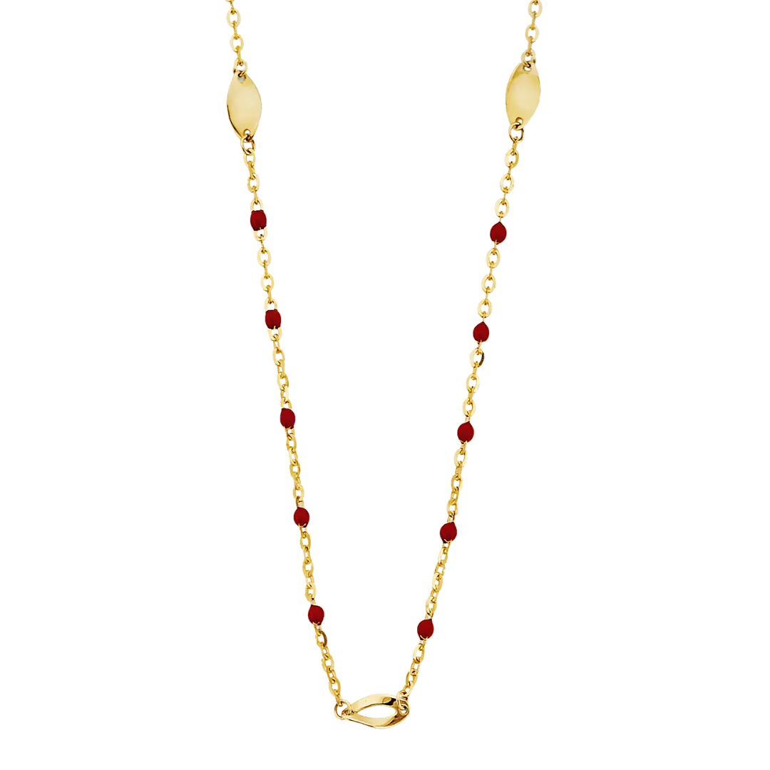 Red Enamel Bead Necklace - 14k Yellow Gold