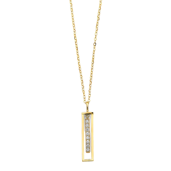 Bar Frame CZ Necklace - 14k Yellow Gold