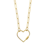 Open Heart Lock Paperclip Necklace - 14k Yellow Gold