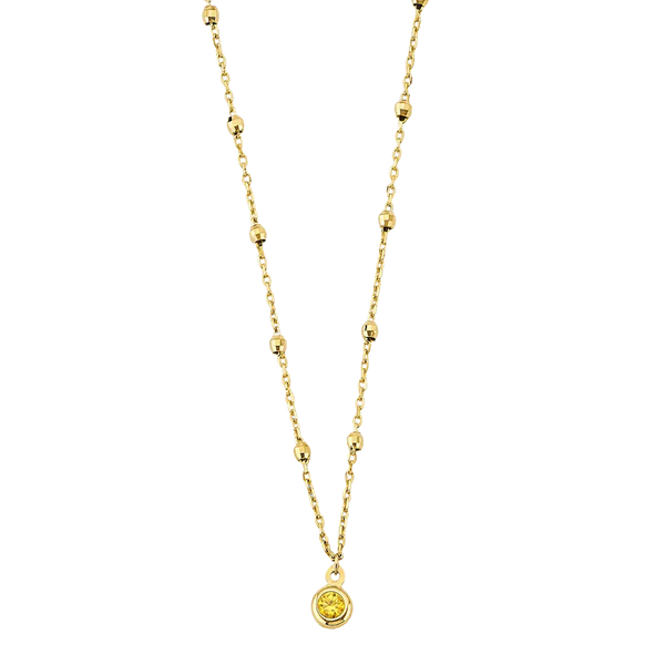 Yellow CZ Charm Bead Necklace - 14k Yellow Gold