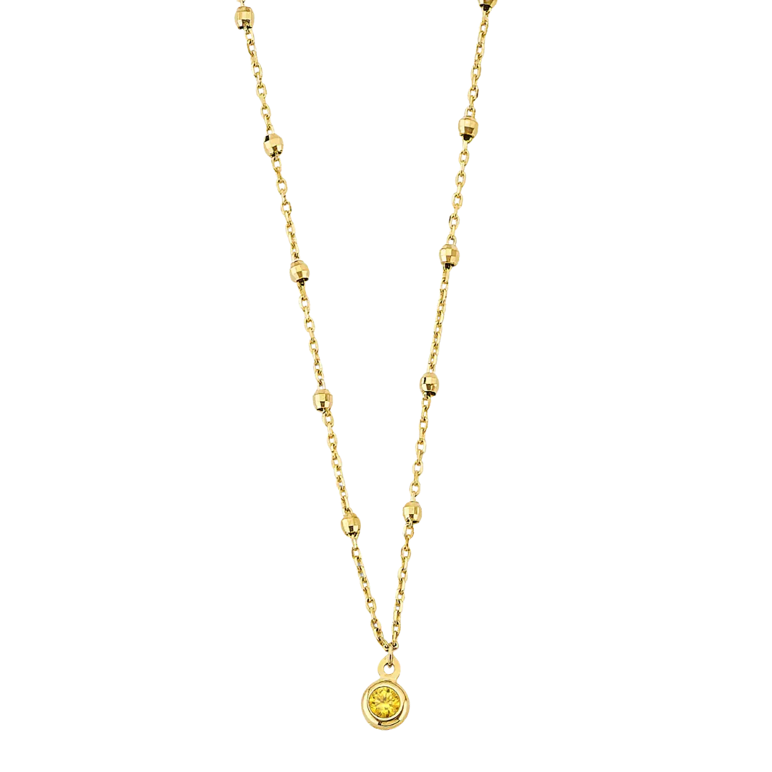 Yellow CZ Charm Bead Necklace - 14k Yellow Gold