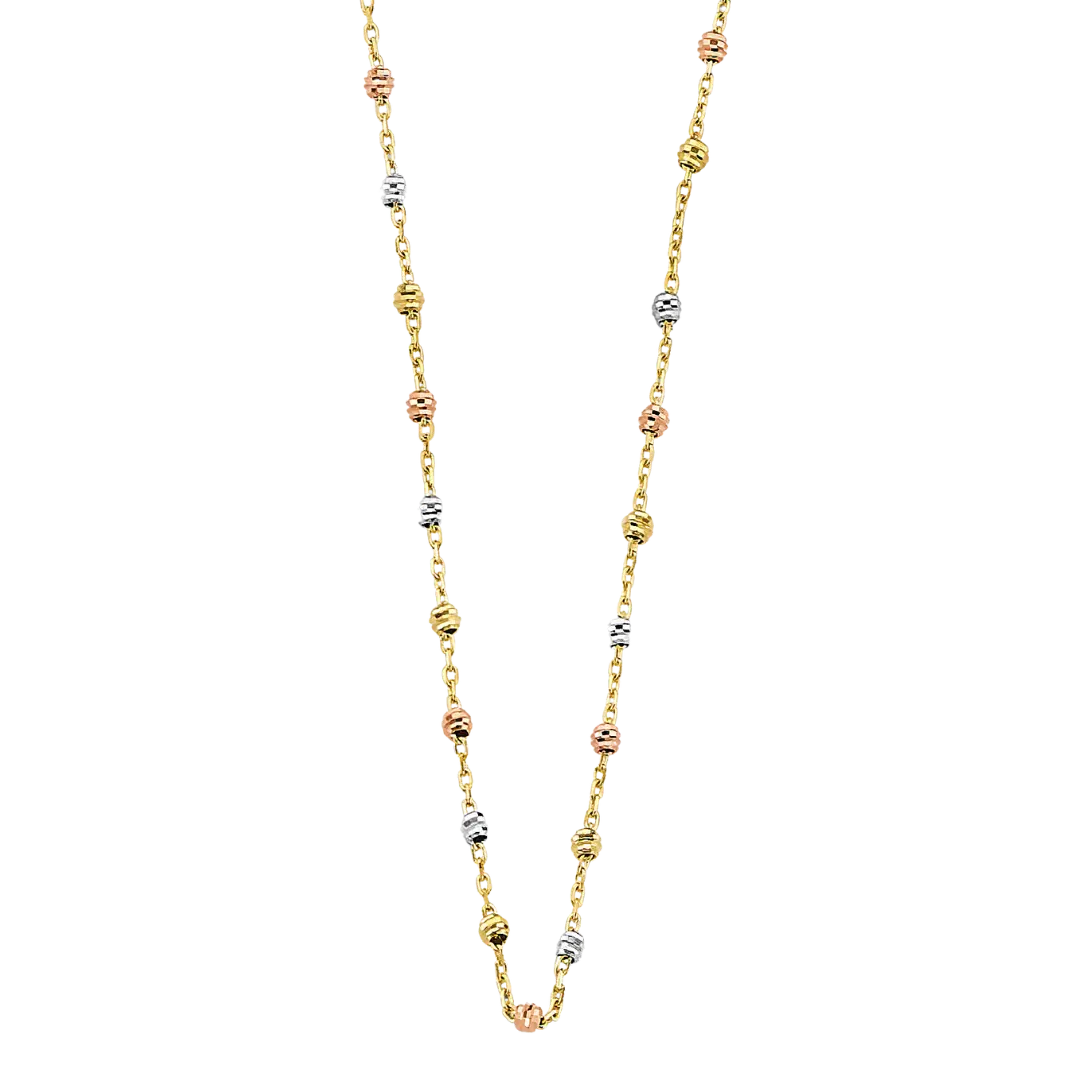 Fancy DC Bead Necklace - 14k Tri Color Gold