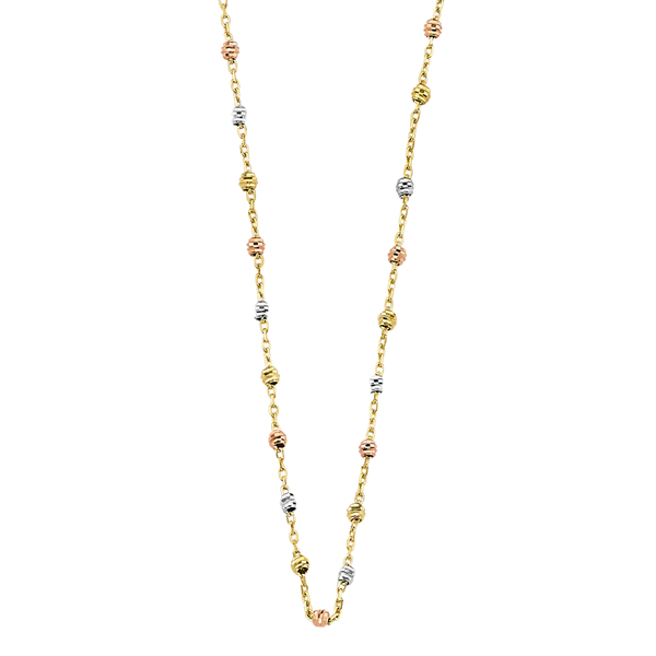 Fancy DC Bead Necklace - 14k Tri Color Gold