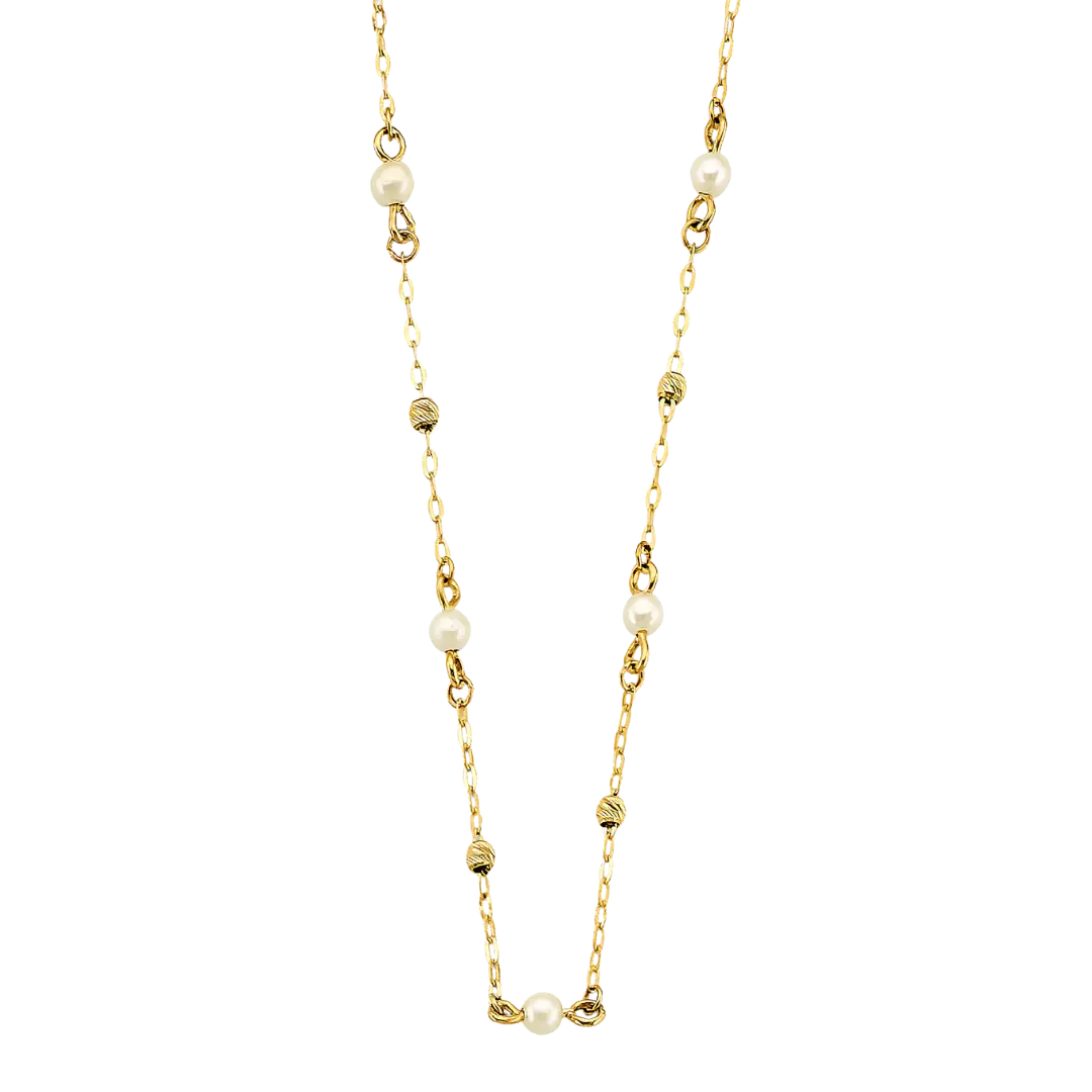 Pearl + DC Bead Necklace - 14k Yellow Gold