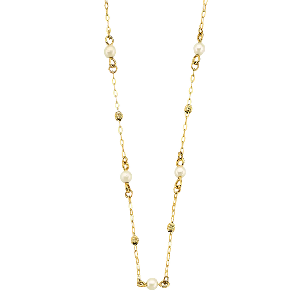 Pearl + DC Bead Necklace - 14k Yellow Gold