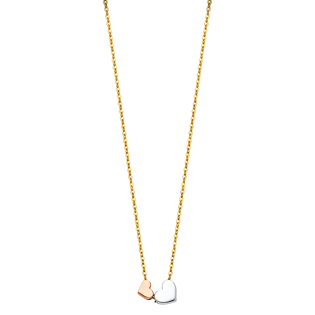 Two Heart Necklace - 14k Tri Color Gold