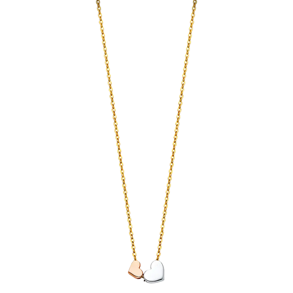 Two Heart Necklace - 14k Tri Color Gold