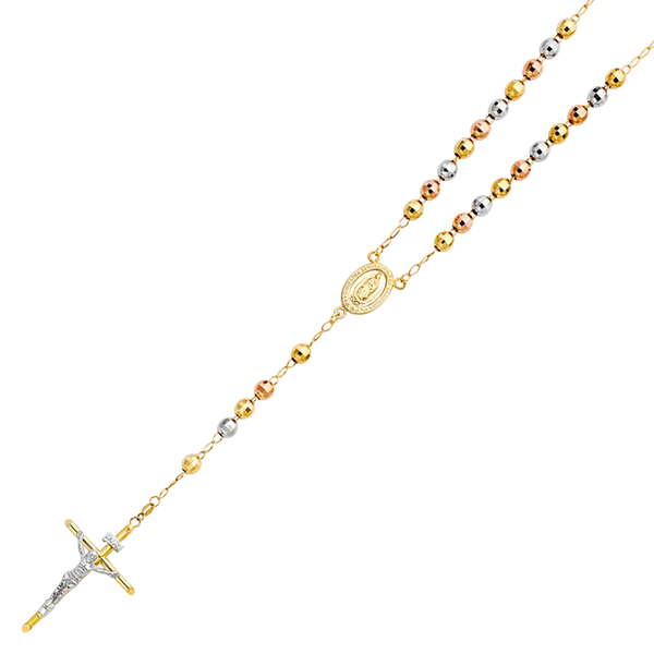 Disco Ball Rosary Necklace - 14k Tri Color Gold 6mm