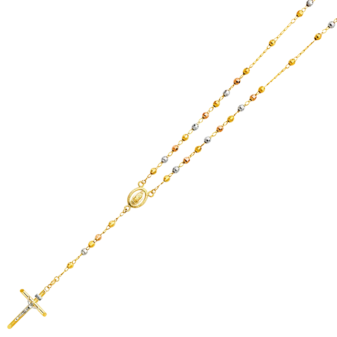 Disco Ball Rosary Necklace - 14k Tri Color Gold 4mm