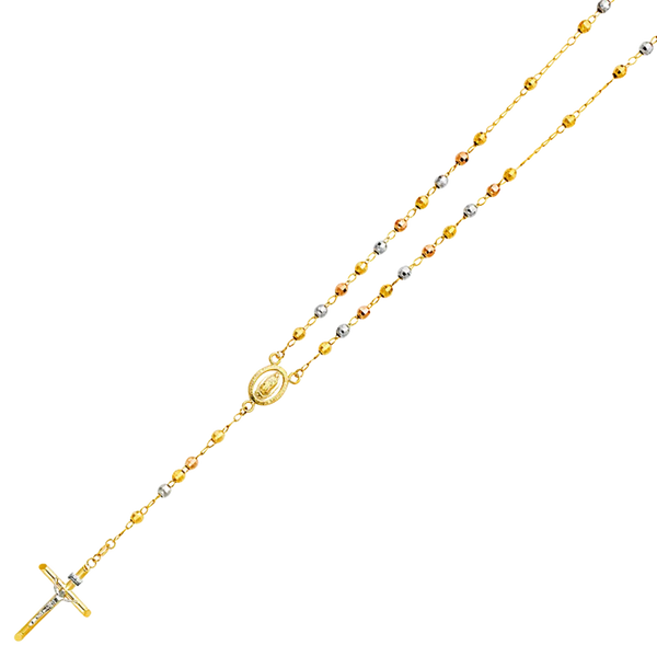 Disco Ball Rosary Necklace - 14k Tri Color Gold 4mm