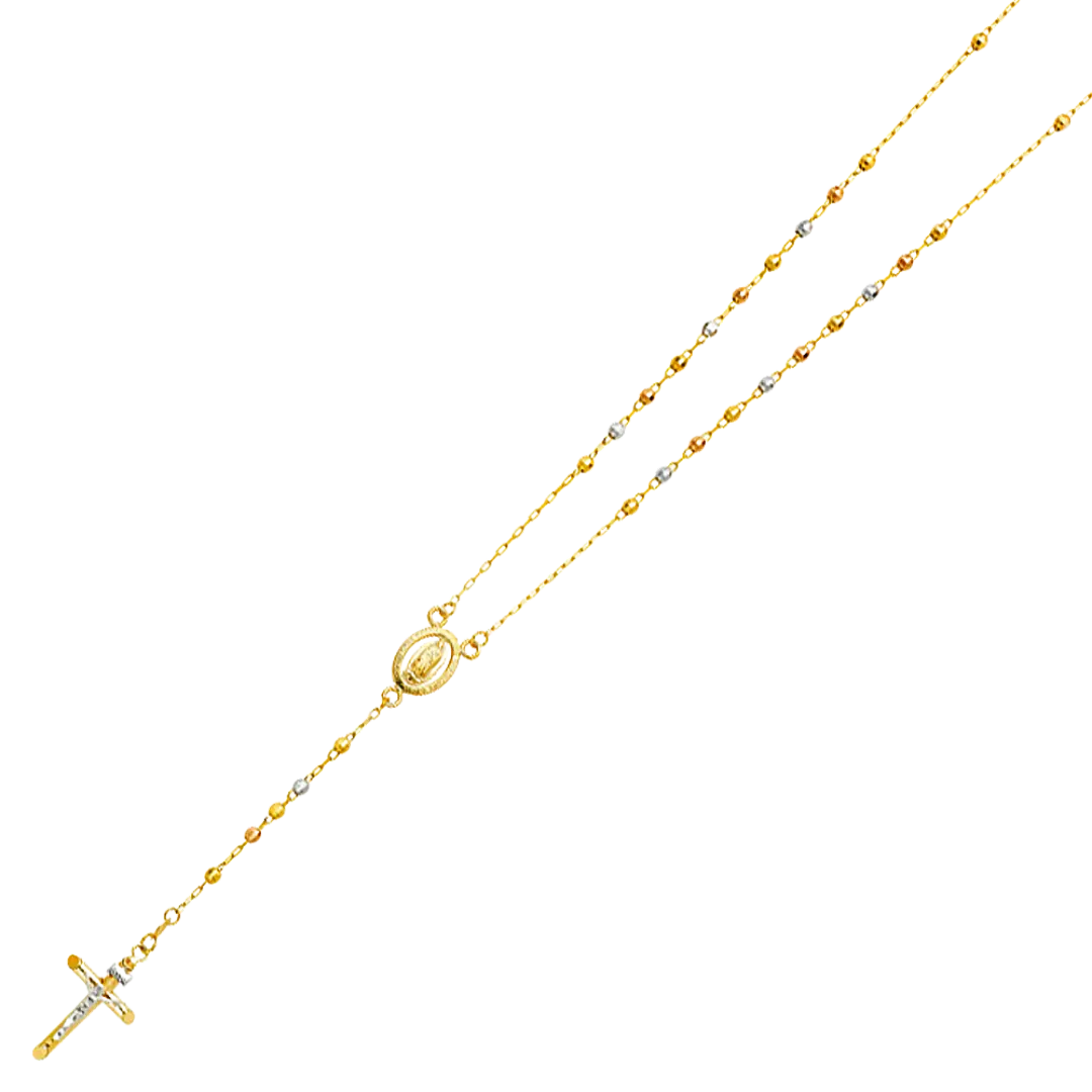 Disco Ball Rosary Necklace - 14k Tri Color Gold 3mm