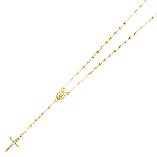 Disco Ball Rosary Necklace - 14k Tri Color Gold 3mm