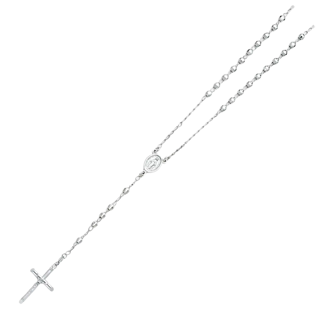 Disco Ball Rosary Necklace - 14k White Gold 4mm