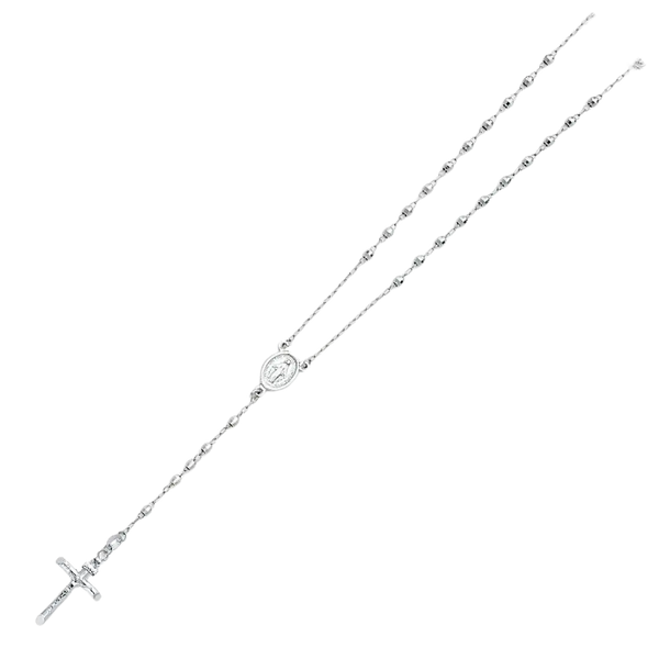 Disco Ball Rosary Necklace - 14k White Gold 3mm