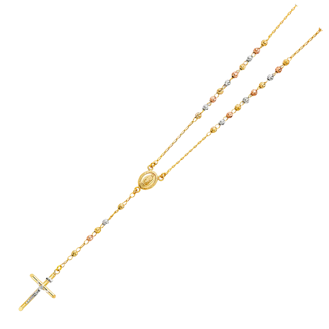 Moon Ball Rosary Necklace - 14k Tri Color Gold 4mm