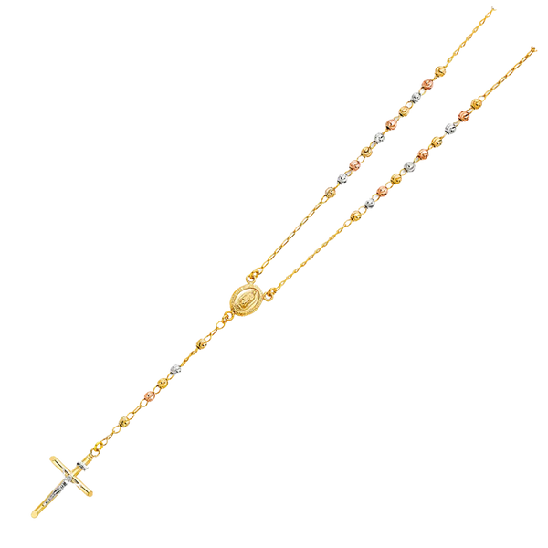 Moon Ball Rosary Necklace - 14k Tri Color Gold 4mm