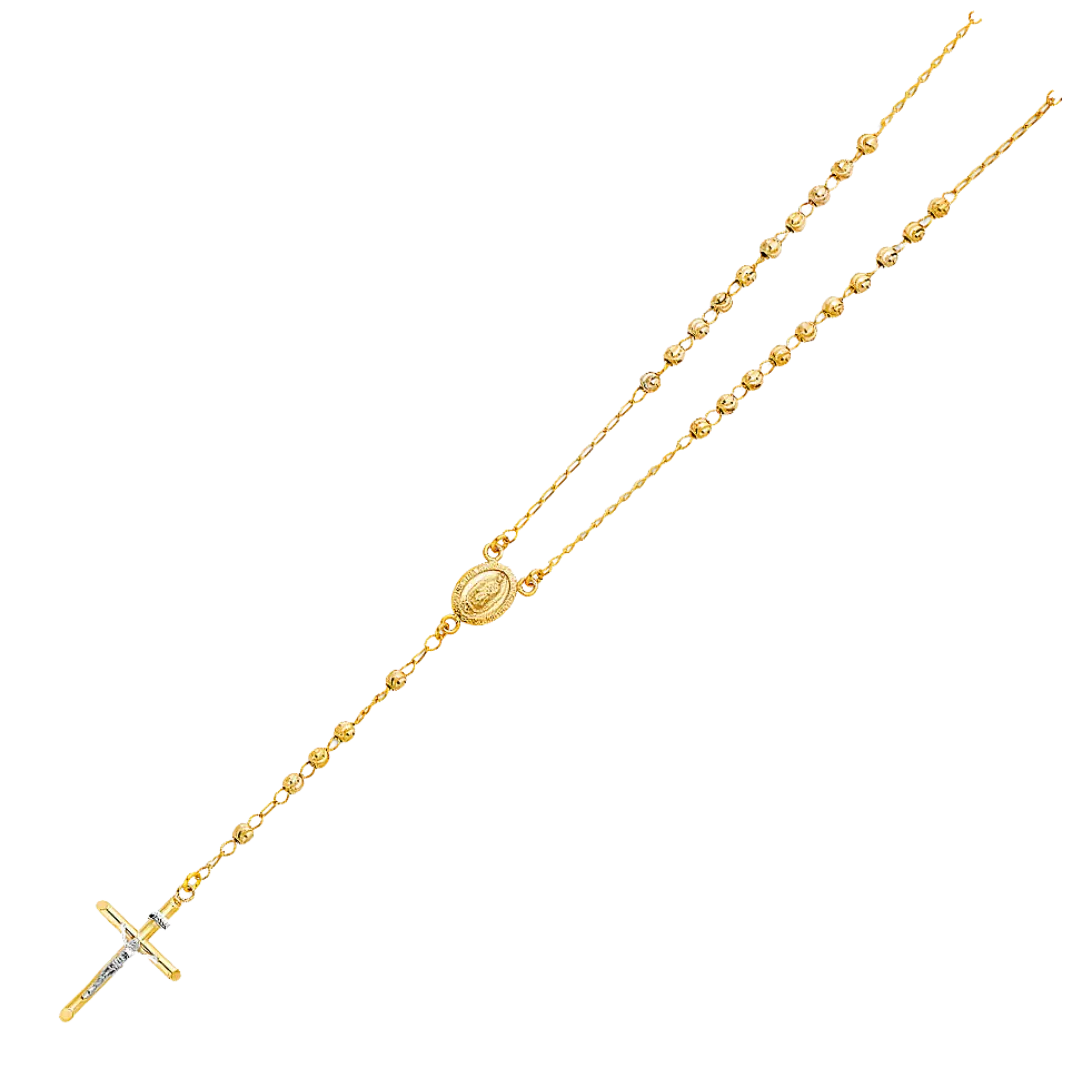 Moon Ball Rosary Necklace - 14k Yellow Gold 4mm