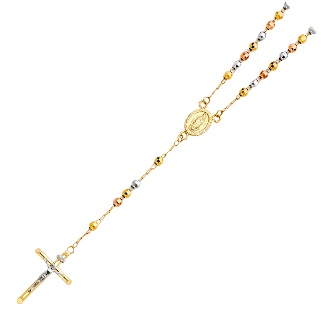 Disco Ball Rosary Necklace - 14k Tri Color Gold 4mm