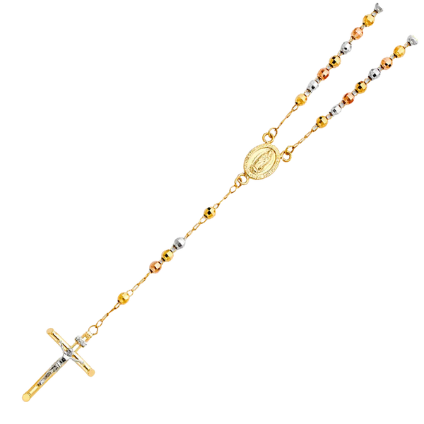 Disco Ball Rosary Necklace - 14k Tri Color Gold 4mm