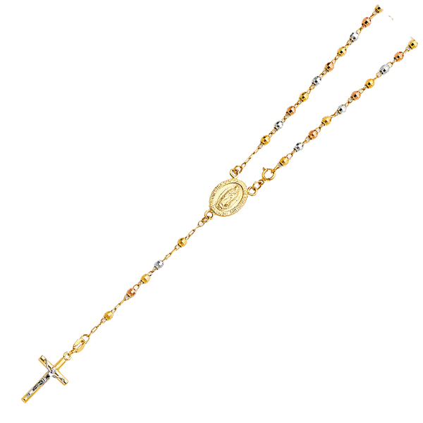 Disco Ball Rosary Necklace - 14k Tri Color Gold 3mm