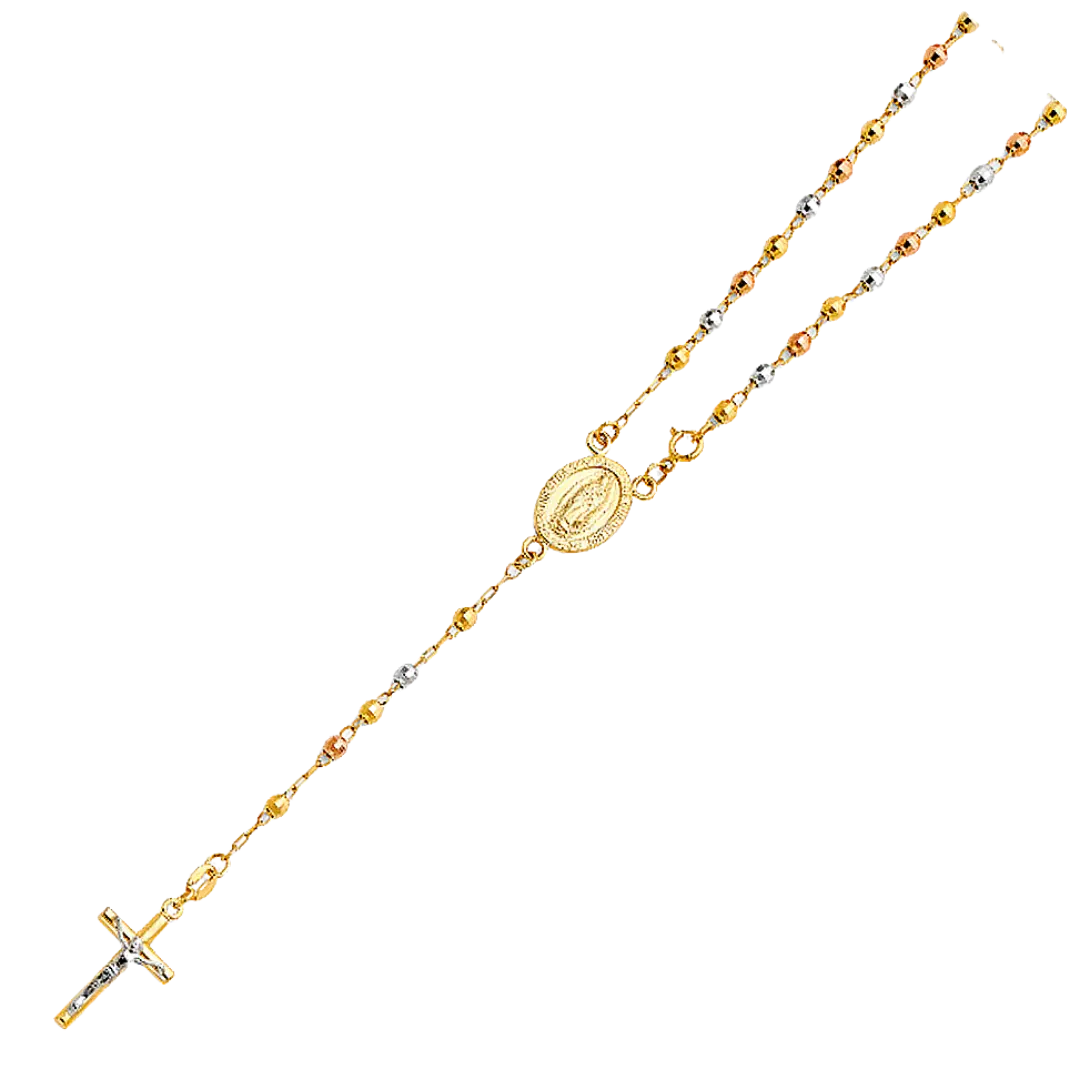 Disco Ball Rosary Necklace - 14k Tri Color Gold 3mm