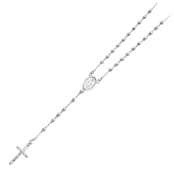 Disco Ball Rosary Necklace - 14k White Gold 3mm