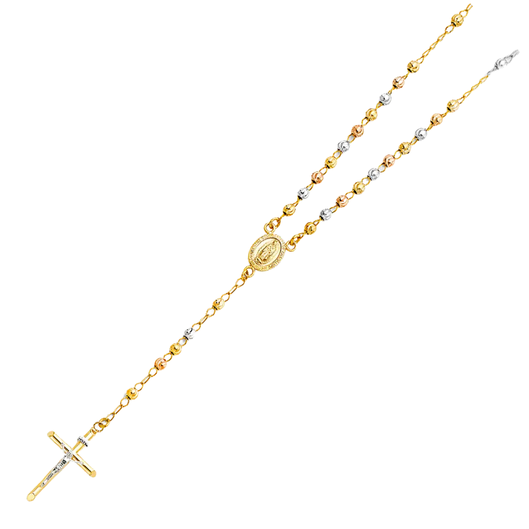 Moon Ball Rosary Necklace - 14k Tri Color Gold 4mm