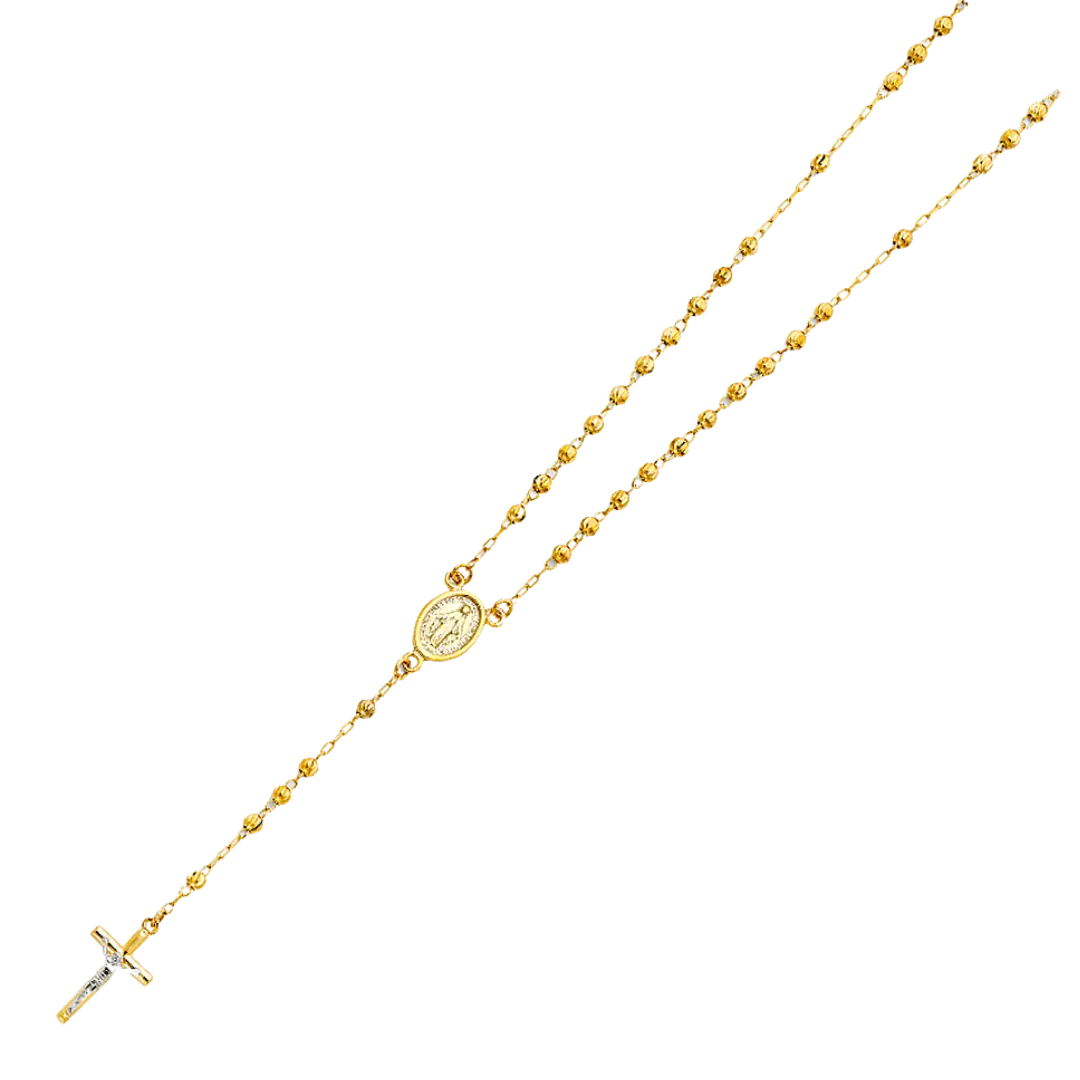 Moon Ball Rosary Necklace - 14k Yellow Gold 3mm