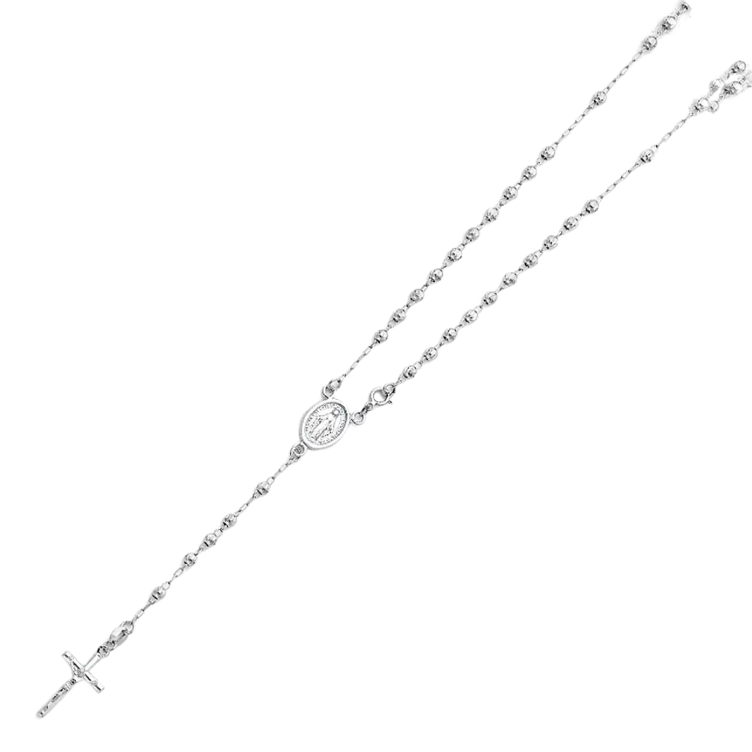 Moon Ball Rosary Necklace - 14k White Gold 3mm