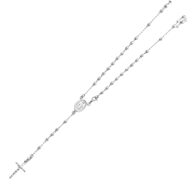 Moon Ball Rosary Necklace - 14k White Gold 3mm