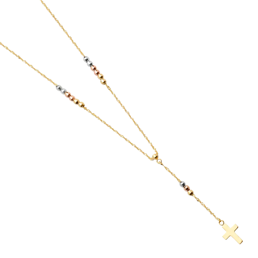 Fancy Rosary Necklace - 14k Tri Color Gold 2.5mm