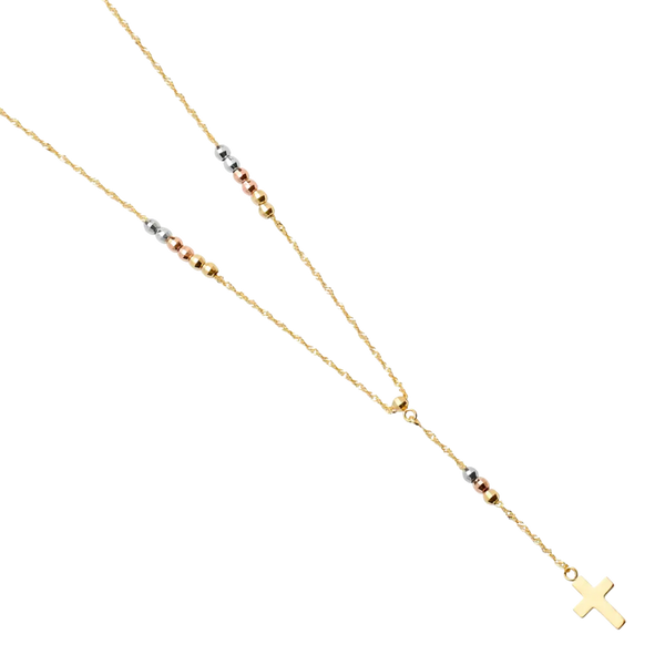 Fancy Rosary Necklace - 14k Tri Color Gold 2.5mm