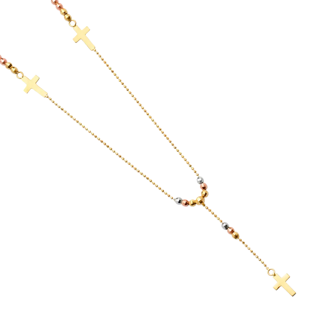 Fancy Rosary Necklace - 14k Tri Color Gold 2.5mm