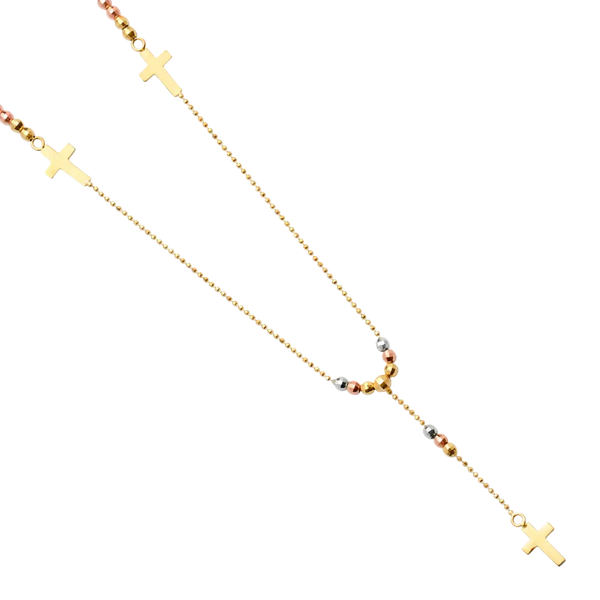 Fancy Rosary Necklace - 14k Tri Color Gold 2.5mm