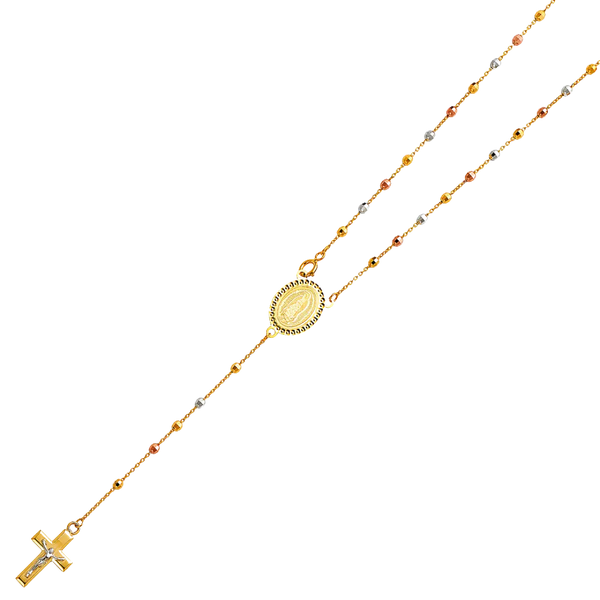 Disco Ball Rosary Necklace - 14k Tri Color Gold 2.5mm