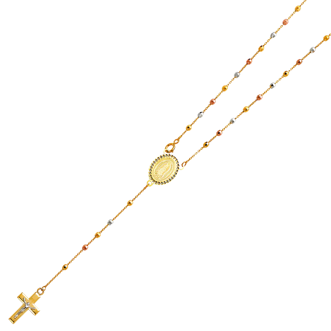 Disco Ball Rosary Necklace - 14k Tri Color Gold 2.5mm